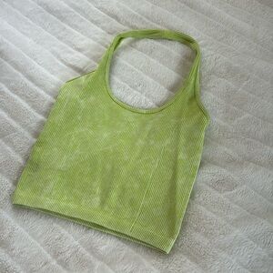 fitted bright green corduroy top from American Eagle with open back